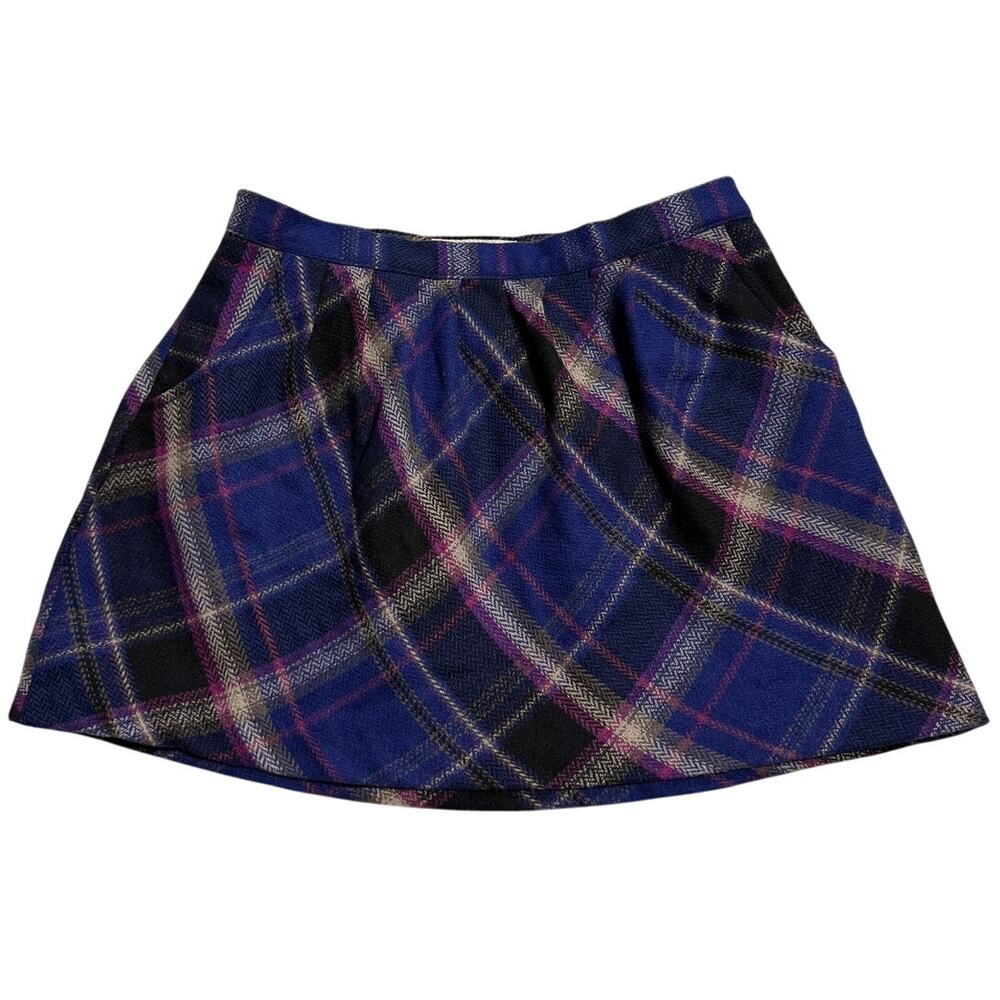 Old Navy Mini Skirt Plaid Pockets Wool Blend Lined Womens Sz 4 Blue Black Preppy